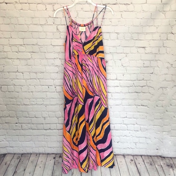 ANTHROPOLOGIE / Maeve finley pink yellow jumpsuit - Picture 3 of 6